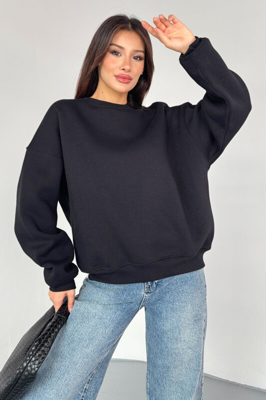 SWT-1652 Siyah Basic Oversize Sweatshirt - 1