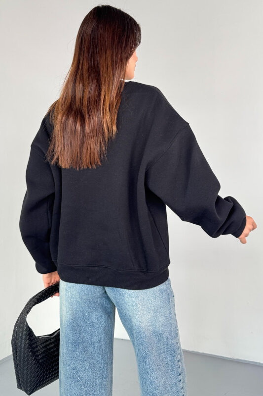 SWT-1652 Siyah Basic Oversize Sweatshirt - 2
