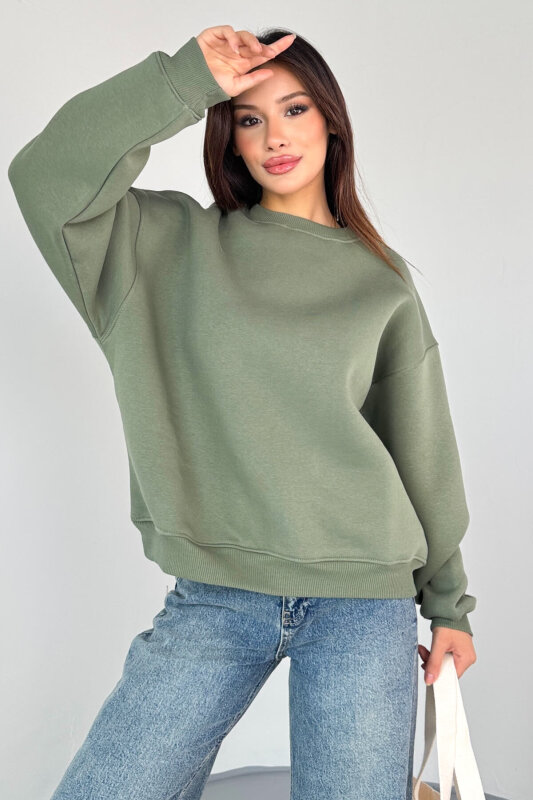 SWT-1652 Yeşil Basic Oversize Sweatshirt - 2