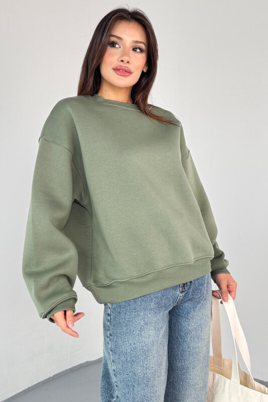 SWT-1652 Yeşil Basic Oversize Sweatshirt - 3