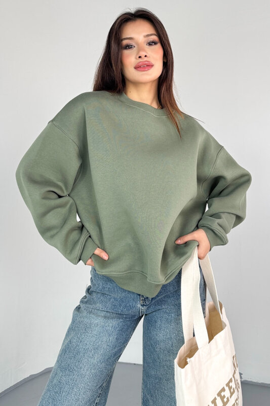 SWT-1652 Yeşil Basic Oversize Sweatshirt - 4