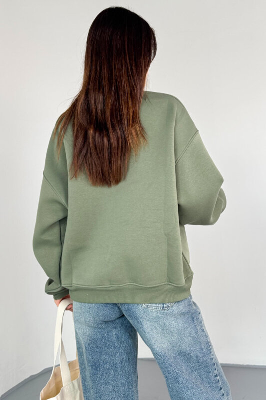 SWT-1652 Yeşil Basic Oversize Sweatshirt - 5