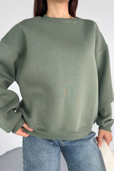 SWT-1652 Yeşil Basic Oversize Sweatshirt - 6
