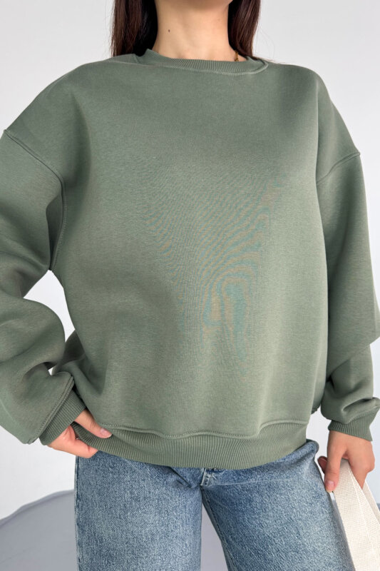 SWT-1652 Yeşil Basic Oversize Sweatshirt - 6