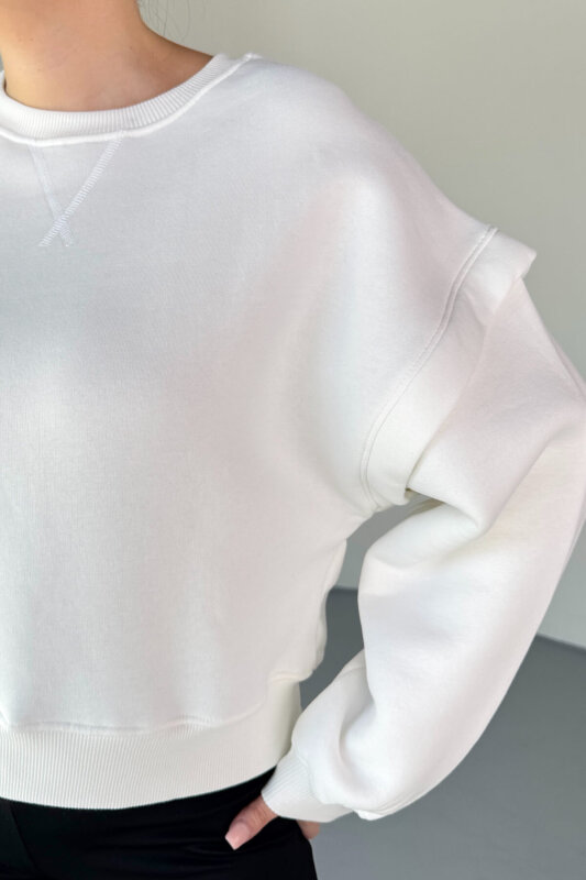 SWT-1653 Beyaz X Dikişli Kol Parçalı Oversize Sweatshirt - 3