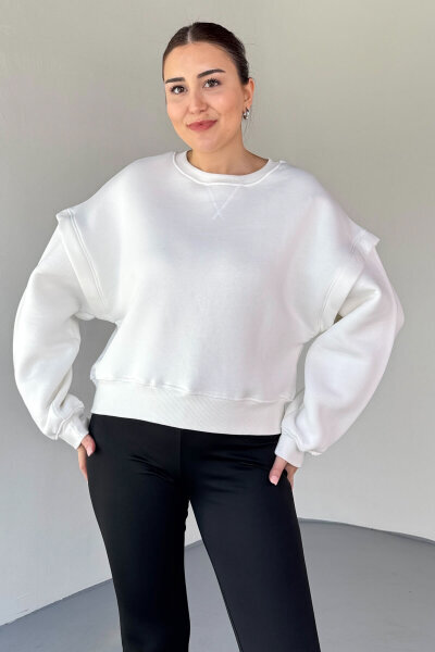 SWT-1653 Beyaz X Dikişli Kol Parçalı Oversize Sweatshirt 