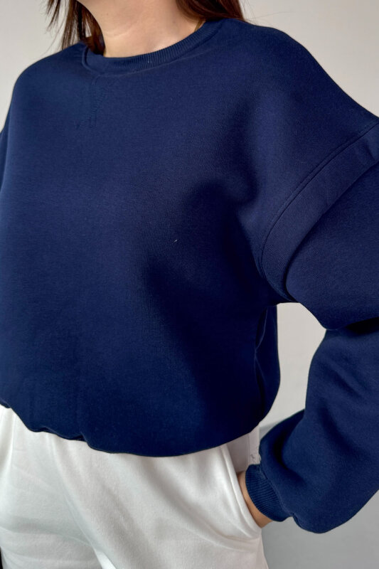 SWT-1653 Lacivert X Dikişli Kol Parçalı Oversize Sweatshirt - 2