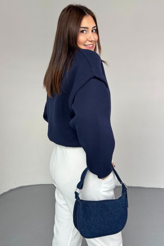SWT-1653 Lacivert X Dikişli Kol Parçalı Oversize Sweatshirt - 3