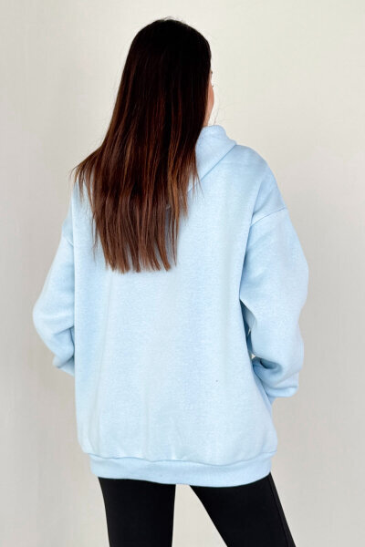 SWT-189 Bebe Mavi Kapüşonlu Tam Fermuarlı Kanguru Cepli Sweatshirt - 4