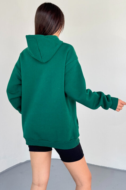 SWT-197 Yeşil Kapüşonlu Kanguru Cepli Basic Sweat - 2