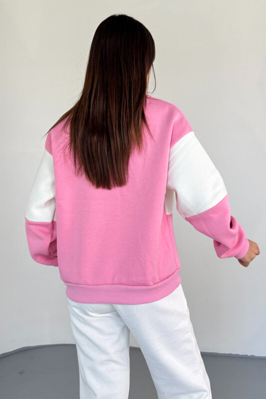 SWT-223 Pembe Renk Bloklu Colorado Baskılı Yarım Fermuarlı Sweatshirt - 3