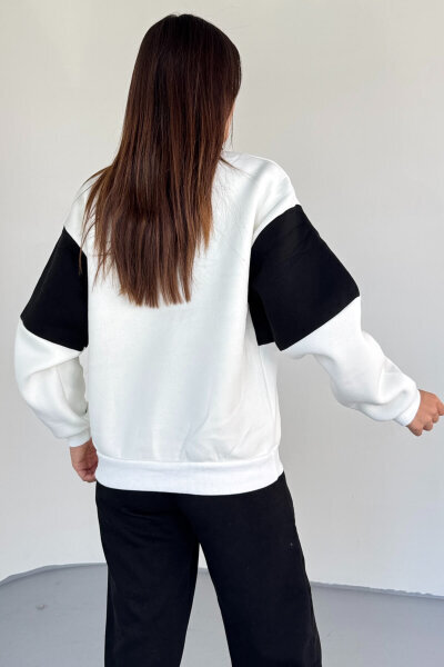 SWT-223 Siyah Renk Bloklu Colorado Baskılı Yarım Fermuarlı Sweatshirt - 3