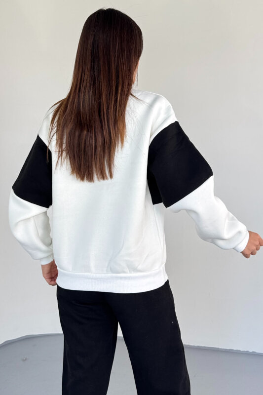 SWT-223 Siyah Renk Bloklu Colorado Baskılı Yarım Fermuarlı Sweatshirt - 3