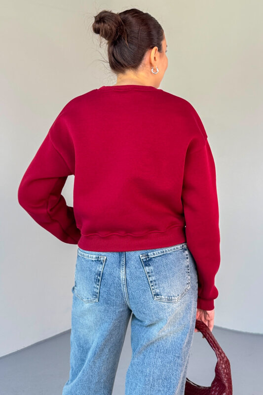 SWT-226 Bordo Basic Bisiklet Yaka Sweatshirt - 4