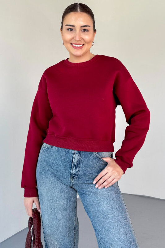 SWT-226 Bordo Basic Bisiklet Yaka Sweatshirt - 2