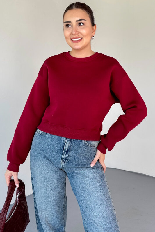 SWT-226 Bordo Basic Bisiklet Yaka Sweatshirt - 3