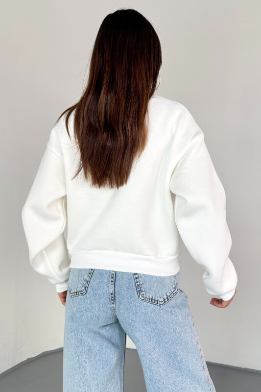 SWT-231 Beyaz Wonder Soulmate Is Taş Yazı Baskılı Sweatshirt - 3