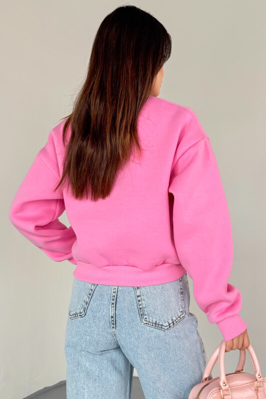SWT-231 Pembe Wonder Soulmate Is Taş Yazı Baskılı Sweatshirt - 2