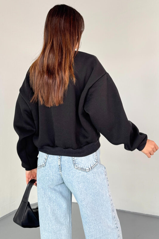 SWT-231 Siyah Wonder Soulmate Is Taş Yazı Baskılı Sweatshirt - 5