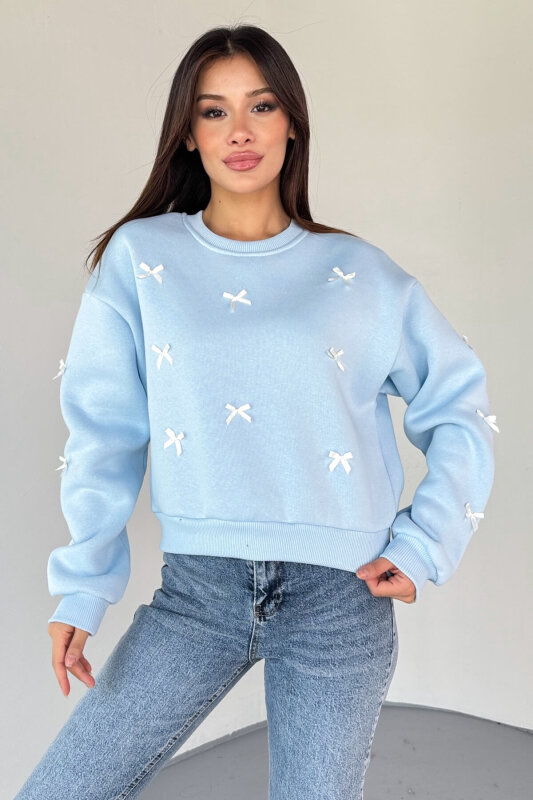 SWT-232 Bebe Mavi Kurdale Süslemeli Sweatshirt - 3