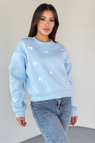 SWT-232 Bebe Mavi Kurdale Süslemeli Sweatshirt - 5