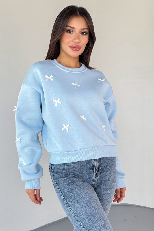 SWT-232 Bebe Mavi Kurdale Süslemeli Sweatshirt - 5