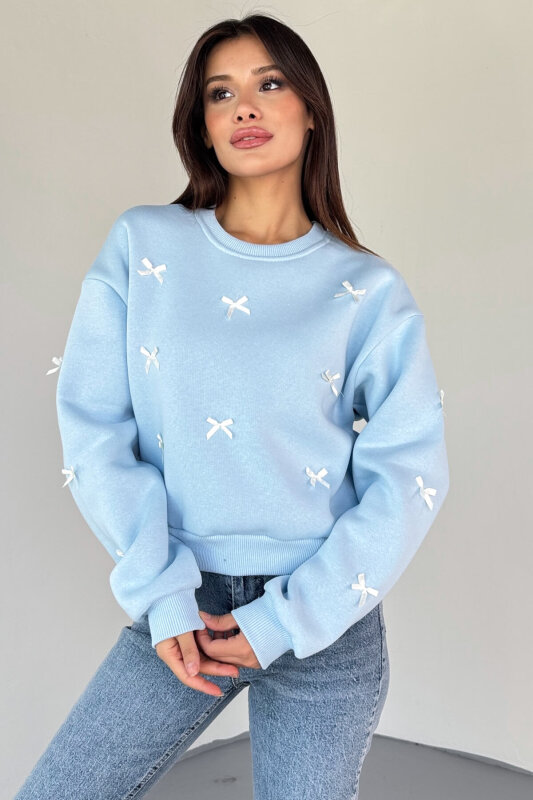 SWT-232 Bebe Mavi Kurdale Süslemeli Sweatshirt - 1