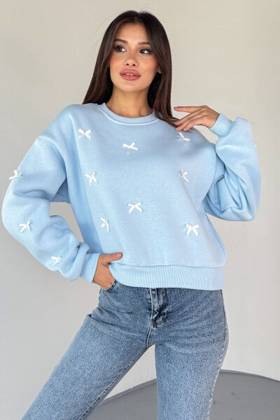 SWT-232 Bebe Mavi Kurdale Süslemeli Sweatshirt - 2
