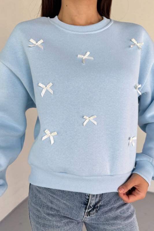 SWT-232 Bebe Mavi Kurdale Süslemeli Sweatshirt - 4