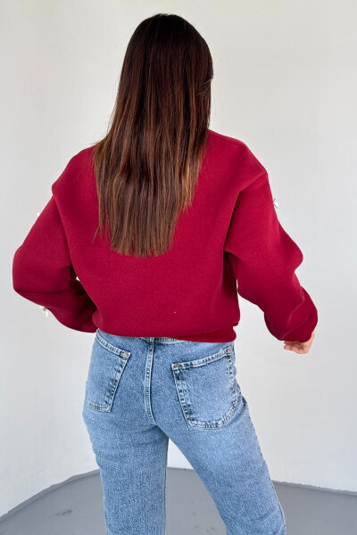 SWT-232 Bordo Kurdale Süslemeli Sweatshirt - 5