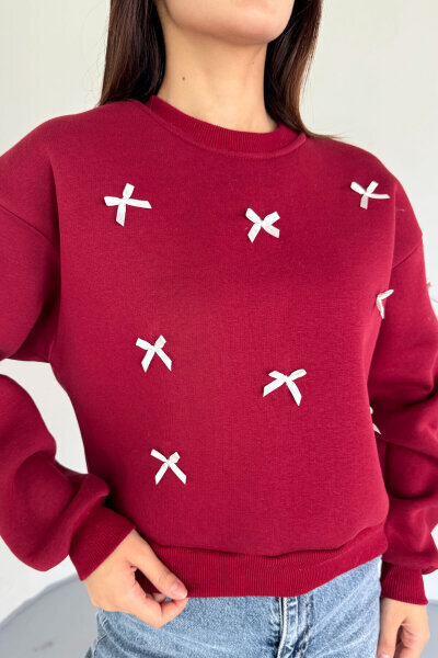 SWT-232 Bordo Kurdale Süslemeli Sweatshirt - 6