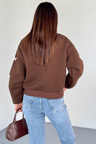 SWT-232 Kahverengi Kurdale Süslemeli Sweatshirt - 3