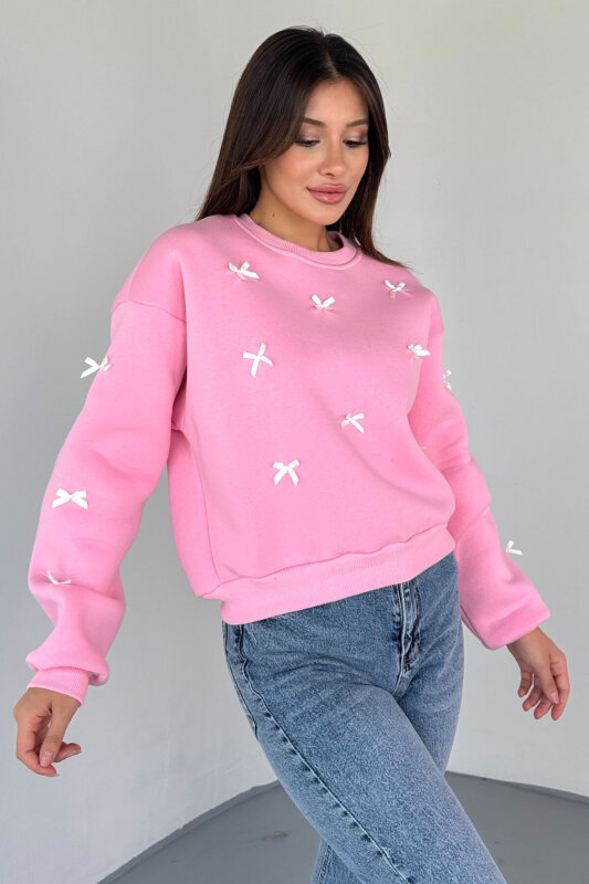 SWT-232 Pembe Kurdale Süslemeli Sweatshirt - 2