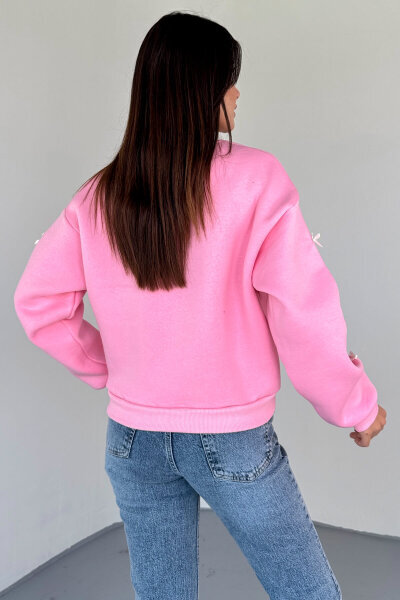 SWT-232 Pembe Kurdale Süslemeli Sweatshirt - 3