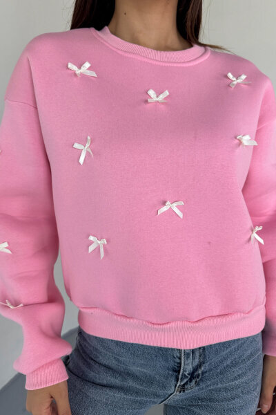 SWT-232 Pembe Kurdale Süslemeli Sweatshirt - 4