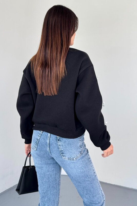 SWT-232 Siyah Kurdale Süslemeli Sweatshirt - 2