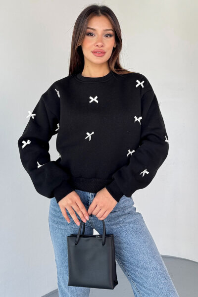 SWT-232 Siyah Kurdale Süslemeli Sweatshirt - 3