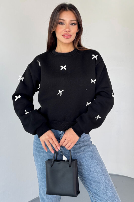 SWT-232 Siyah Kurdale Süslemeli Sweatshirt - 3