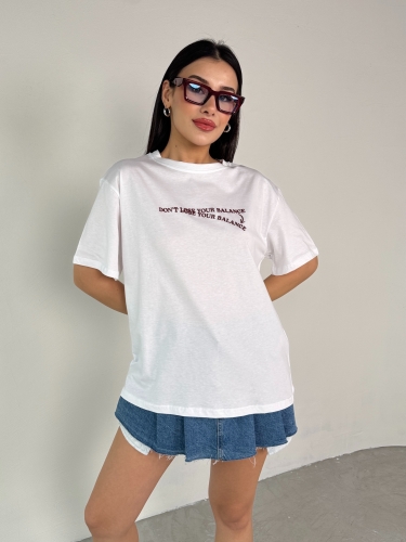 T-926 Beyaz Dont Lose Yazılı Enjeksiyon Baskı Bisiklet Yaka Tişört - 4