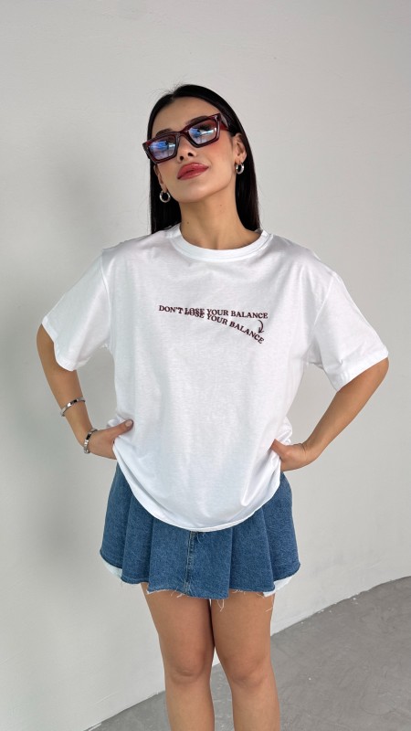 T-926 Beyaz Dont Lose Yazılı Enjeksiyon Baskı Bisiklet Yaka Tişört - 5