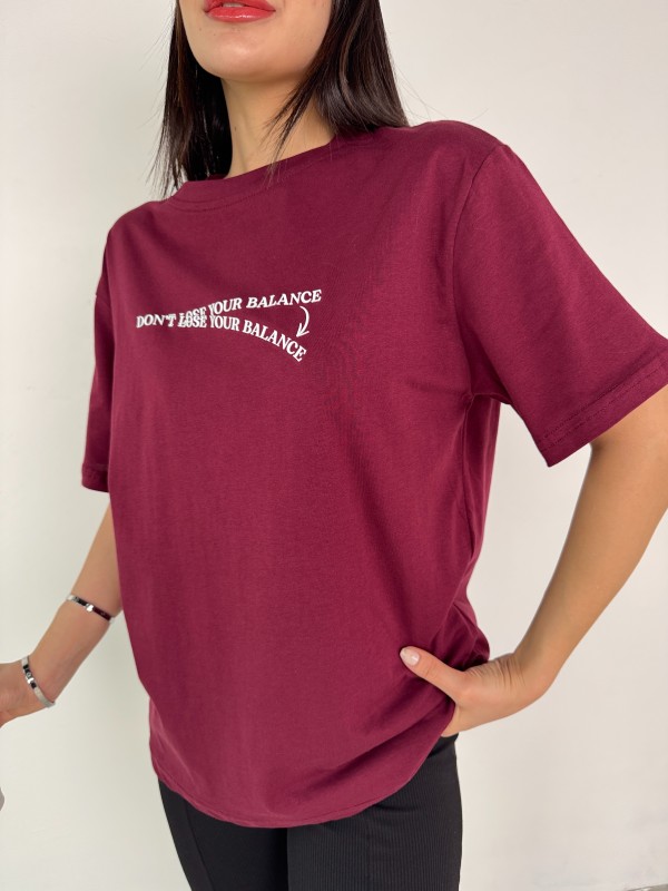 T-926 Bordo Dont Lose Yazılı Enjeksiyon Baskı Bisiklet Yaka Tişört - 2