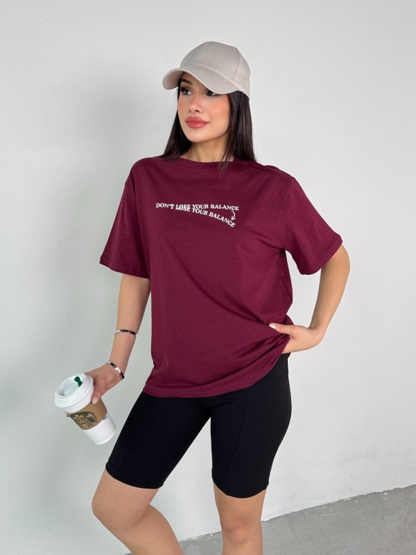T-926 Bordo Dont Lose Yazılı Enjeksiyon Baskı Bisiklet Yaka Tişört - 3