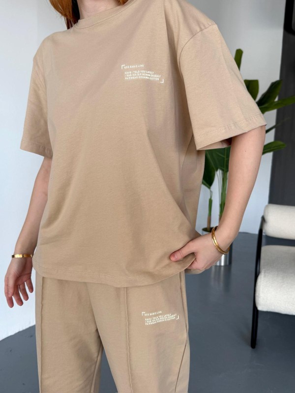 TKM-0041 Vizon Eco Basıc LIne Yazılı Enjeksiyon Baskı Bisiklet Yaka Tişört Bel Lastikli Çimalı Jogger Eşofman İkili Takım - 2