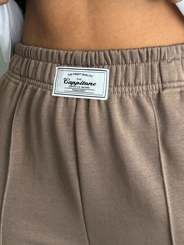 TKM-0047 Kahverengi Frıday Yazılı Enjeksiyon Baskı Bisiklet Yaka Tişört Etiket Detay Bel Lastikli Jogger Eşofman İkili Takım - 4