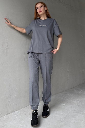TKM-0051 Füme Style Change Yazılı Tişört Paça Lastikli Pantolon İkili Takım 