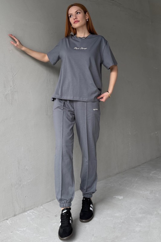 TKM-0051 Füme Style Change Yazılı Tişört Paça Lastikli Pantolon İkili Takım - 1
