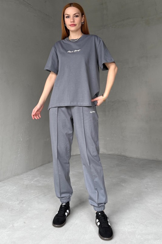 TKM-0051 Füme Style Change Yazılı Tişört Paça Lastikli Pantolon İkili Takım - 3