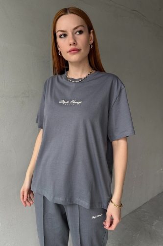 TKM-0051 Füme Style Change Yazılı Tişört Paça Lastikli Pantolon İkili Takım - 2