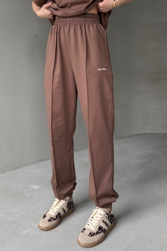 TKM-0051 Kahverengi Style Change Yazılı Tişört Paça Lastikli Pantolon İkili Takım - 3