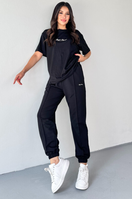 TKM-0051 Siyah Style Change Yazılı Tişört Paça Lastikli Pantolon İkili Takım - 1